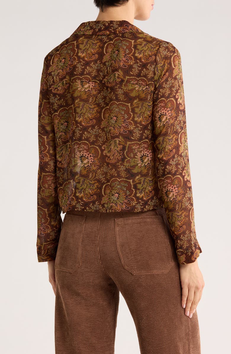 T Tahari Print Long Sleeve Crop Blouse, Alternate, color, Black Grid Tonal Flor