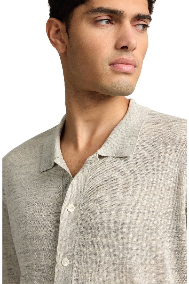 Linen Long Sleeve Sweater Polo, Alternate, color, LIGHT GREY MELG