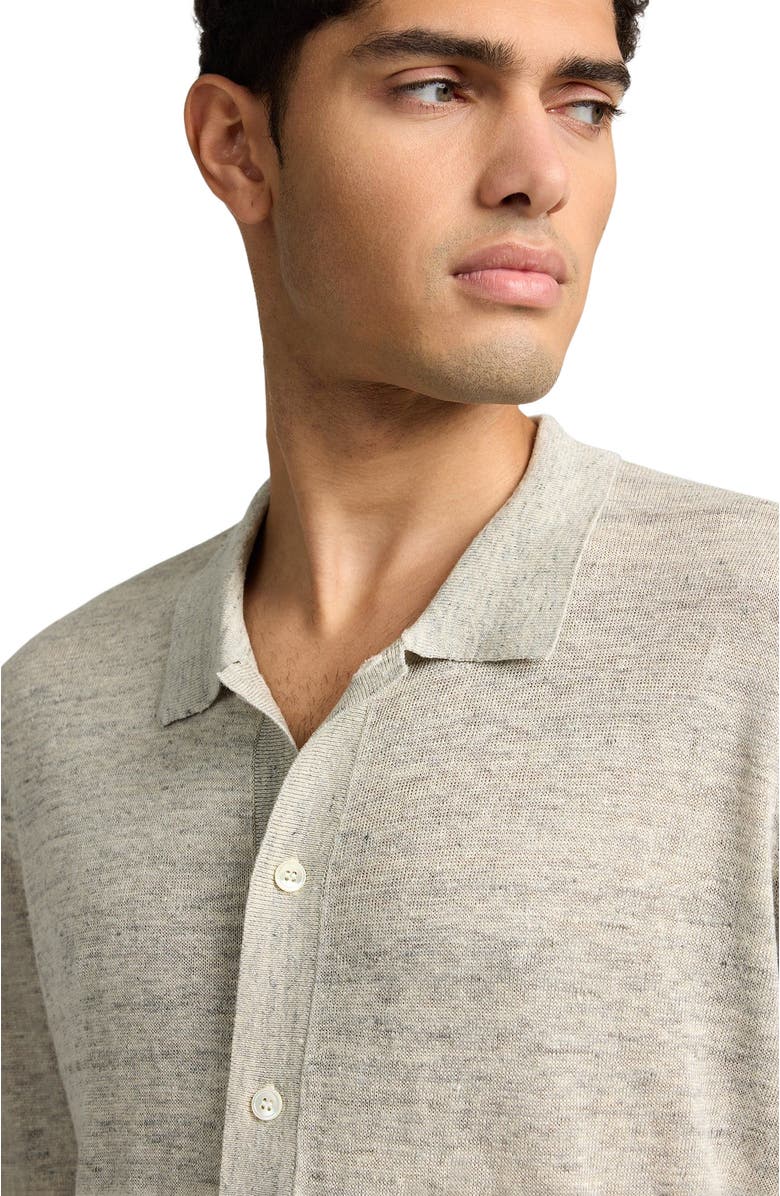 Onia Linen Long Sleeve Sweater Polo, Alternate, color, Light Grey Melg