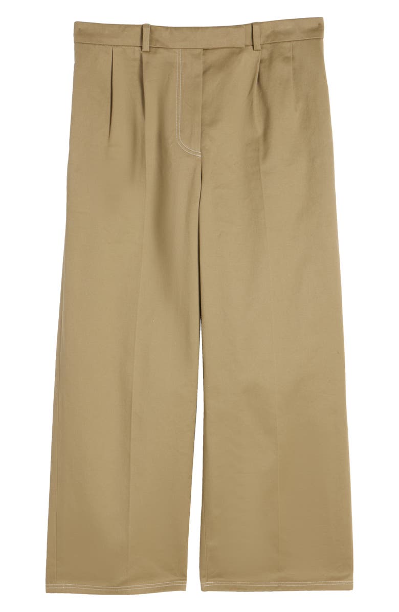 Thom Browne Relaxed Fit Pleated Crop Straight Leg Cotton Trousers, Alternate, color, Camel