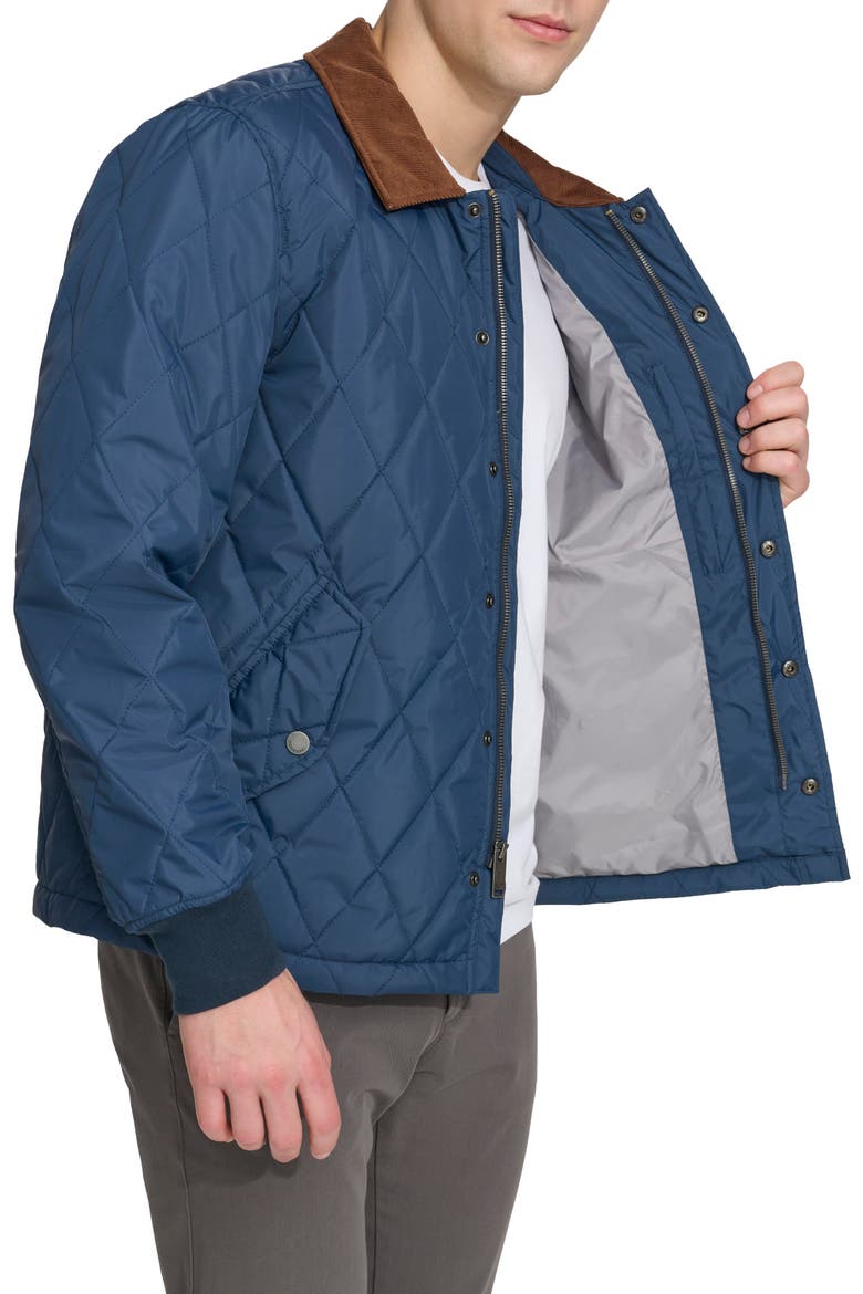 Quilted Water Resistant Corduroy Collar Bomber, Alternate, color, NAVY
