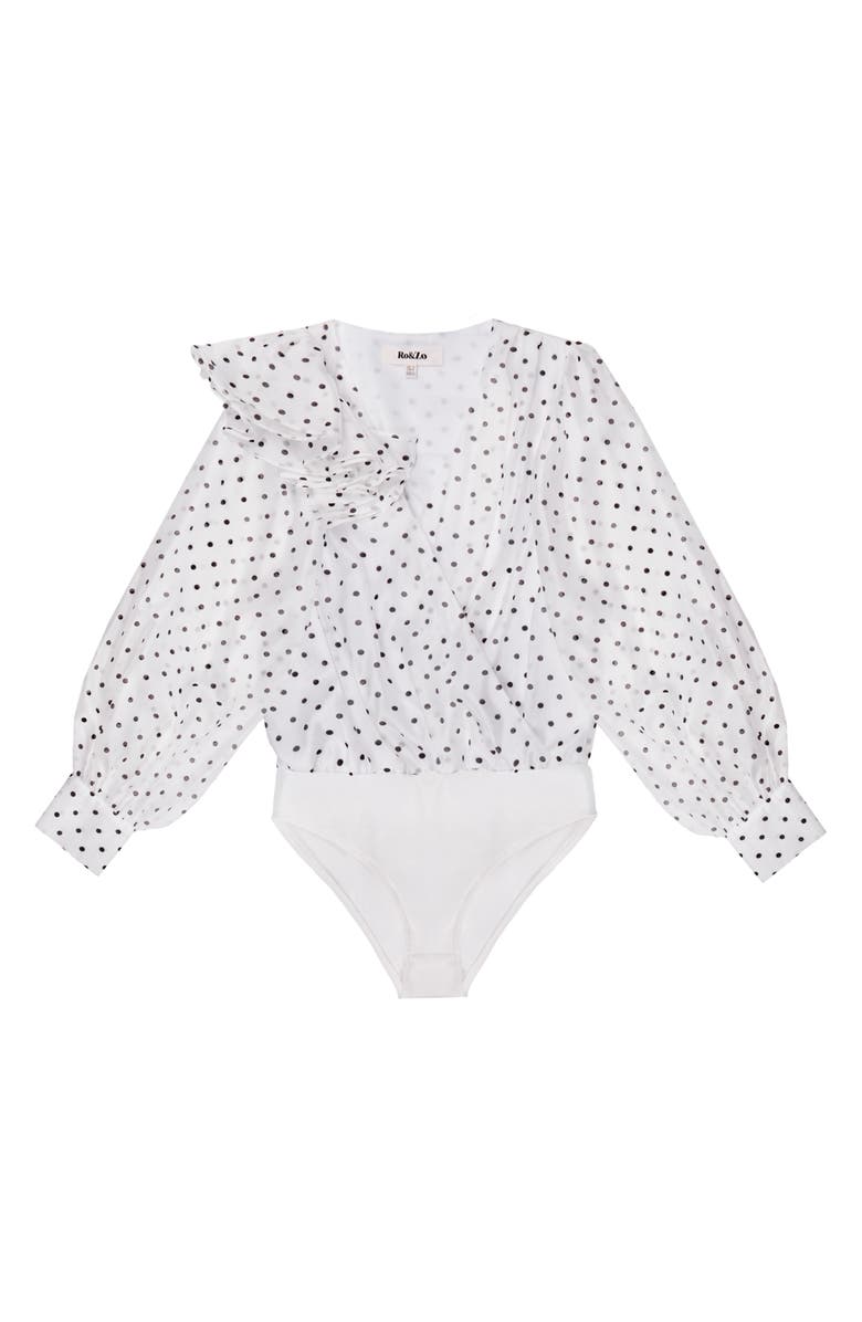 Ro&Zo Mini Spot Frill Detail Bodysuit, Alternate, color, White