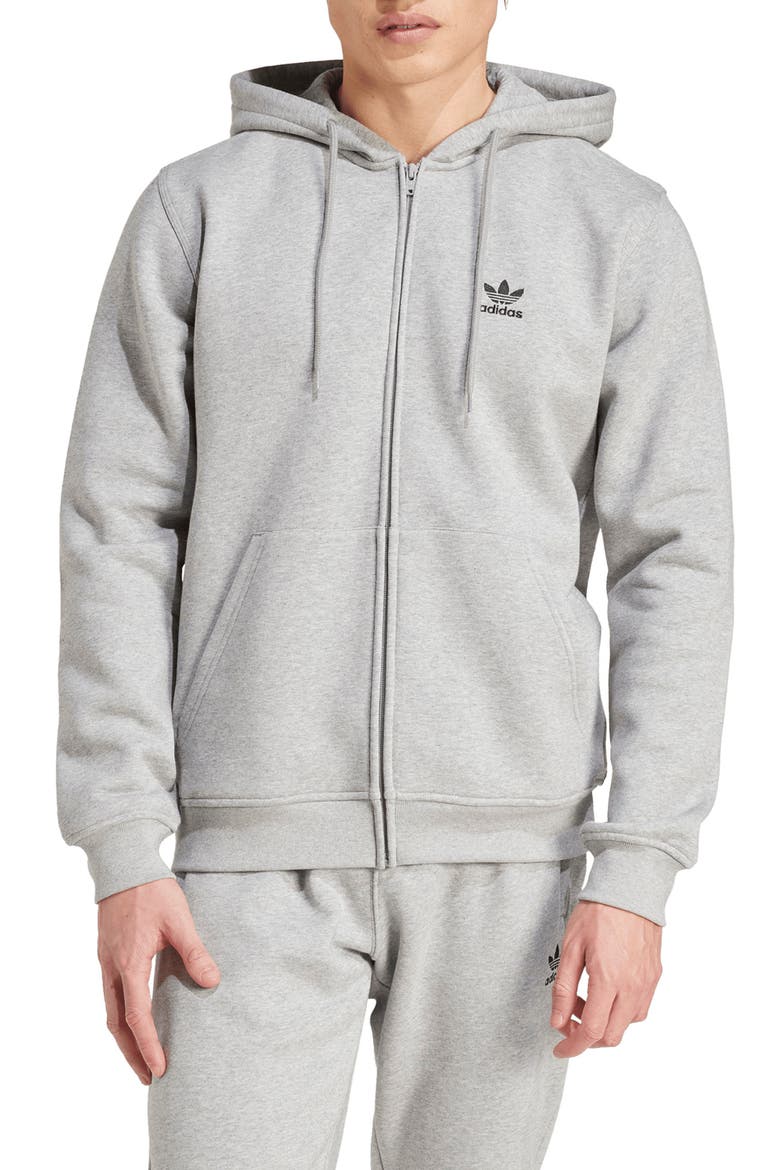 Trefoil Essentials Zip Hoodie, Main, color, MEDIUM GREY HEATHER