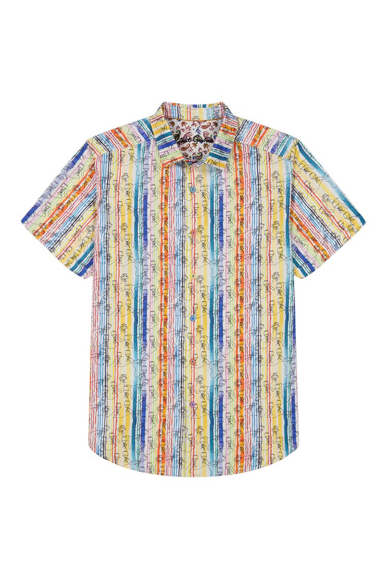 Short Sleeve Stretch Cotton Button-Up Shirt, Alternate, color, WHITE MULTI