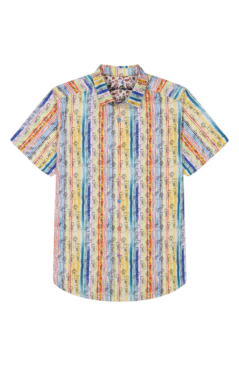 Robert Graham Short Sleeve Stretch Cotton Button-Up Shirt, Alternate, color, White Multi