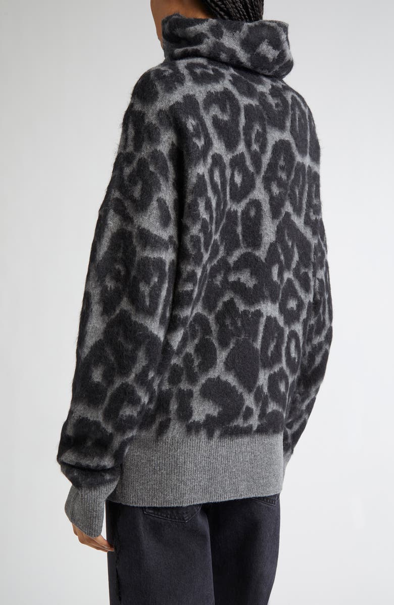 Stella McCartney Leopard Jacquard Virgin Wool Funnel Neck Sweater, Alternate, color, 1010 - Black/ Grey