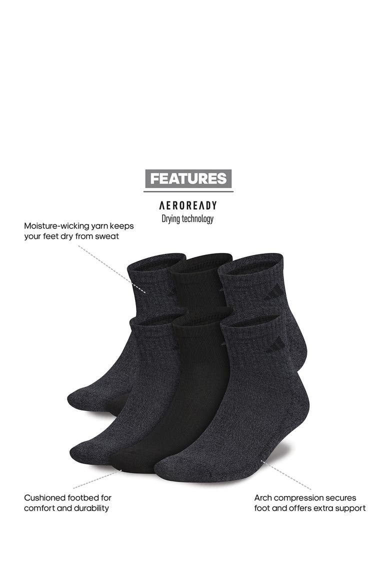 Athletic Cushioned Quarter Crew Socks - Pack of 6, Alternate, color, BLACK