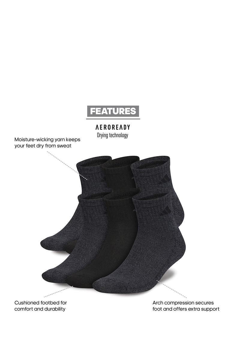 adidas Athletic Cushioned Quarter Crew Socks - Pack of 6, Alternate, color, Black