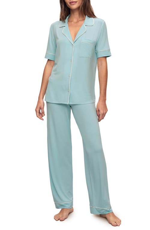 Shop Eberjey Gisele Short Sleeve Jersey Knit Pajamas In Canal Blue/ivory