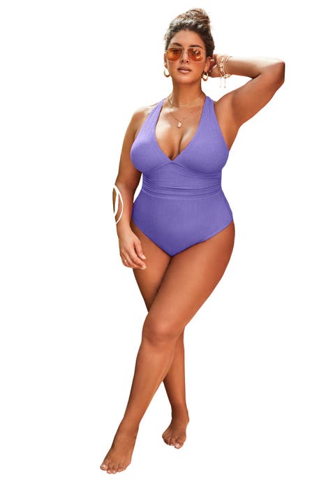 Sparkle Ribbed V-Neck One Piece Swimsuit