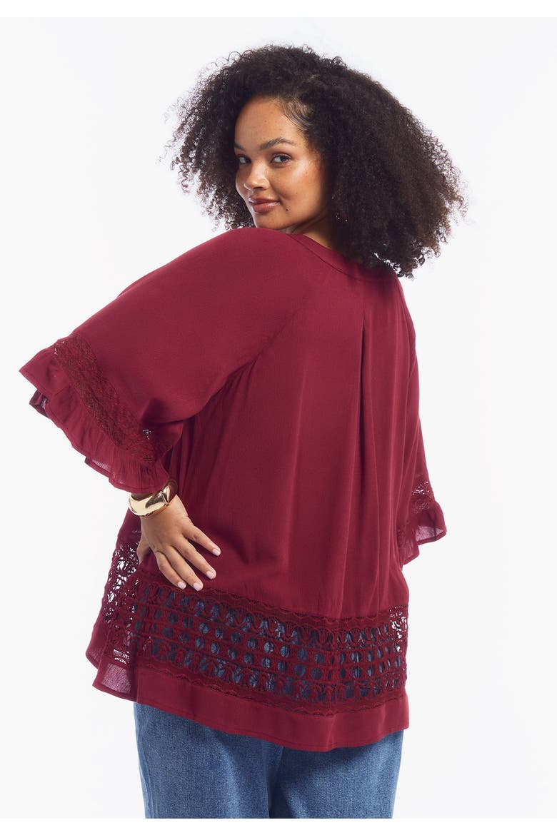 Lace Trimmed Boho Blouse, Alternate, color, CABERNET