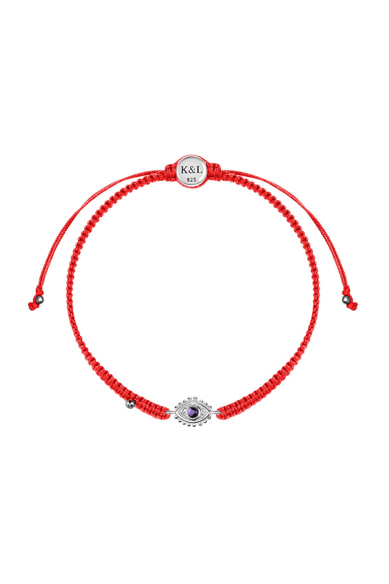 Amethyst Evil Eye Women's Red String Bracelet in Sterling Silver - Soothing Protection, Main, color, Red/Silver