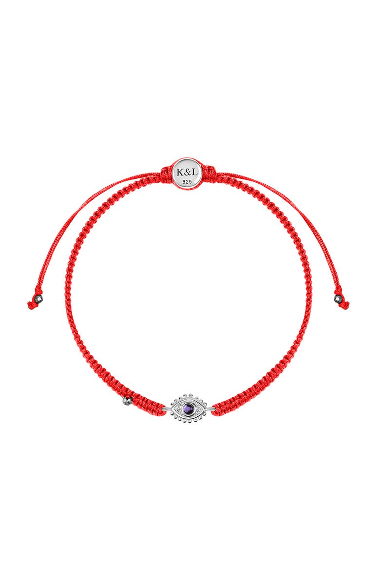 Karma and Luck Amethyst Evil Eye Red String Bracelet in Sterling Silver Soothing Protection, Main, color, Red/Silver