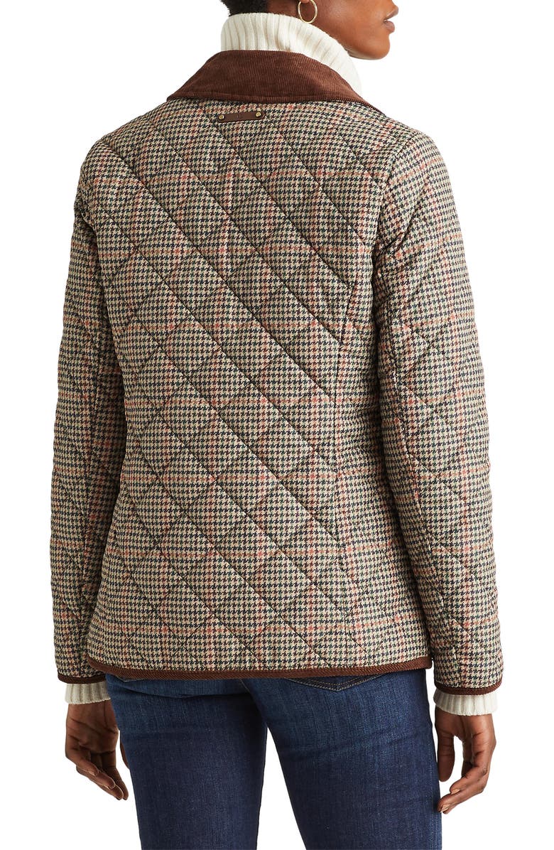 Lauren Ralph Lauren Houndstooth Print Corduroy Collar Quilted Jacket, Alternate, color,
