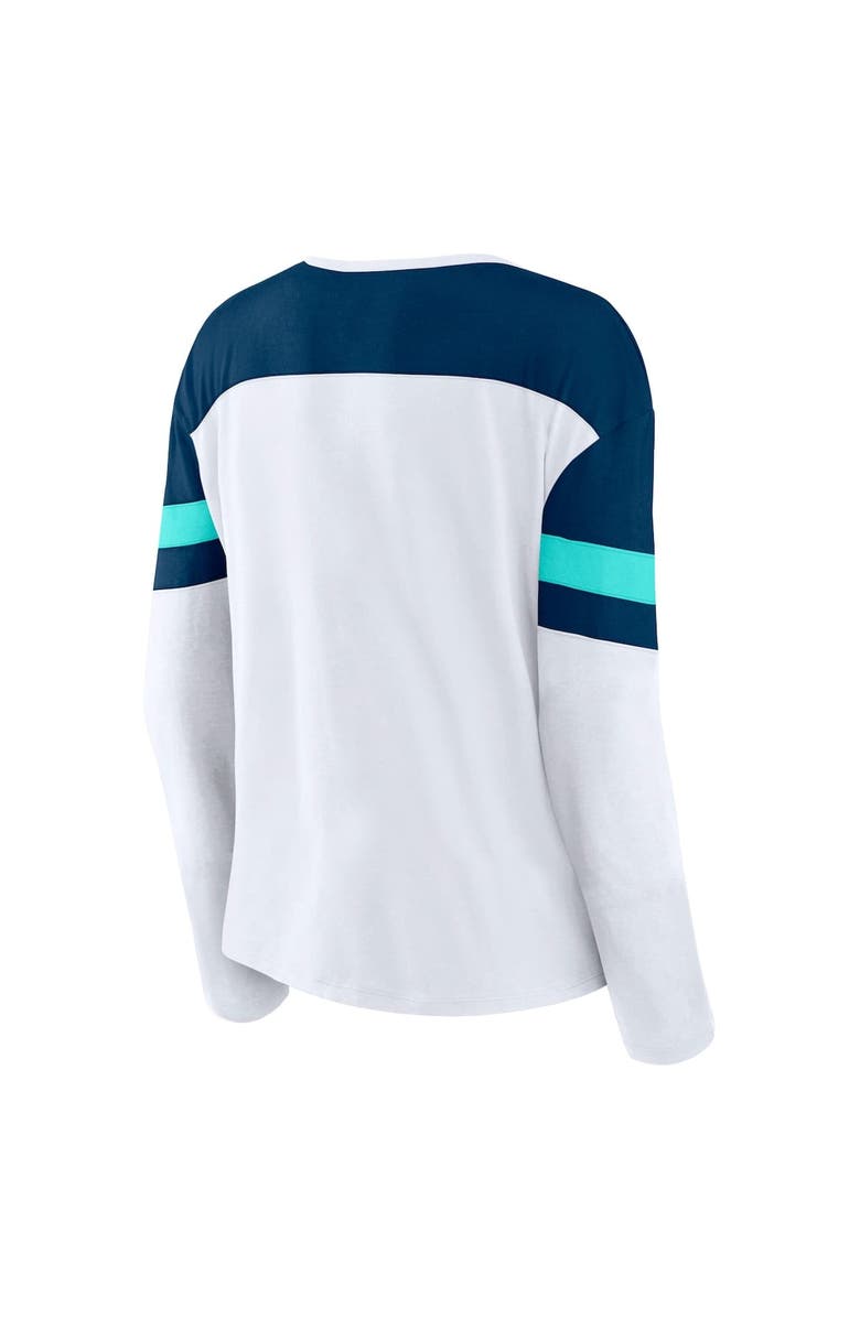 FANATICS Women's Fanatics White/Deep Sea Blue Seattle Kraken Frozen Long Sleeve Notch Neck T-Shirt, Alternate, color, White