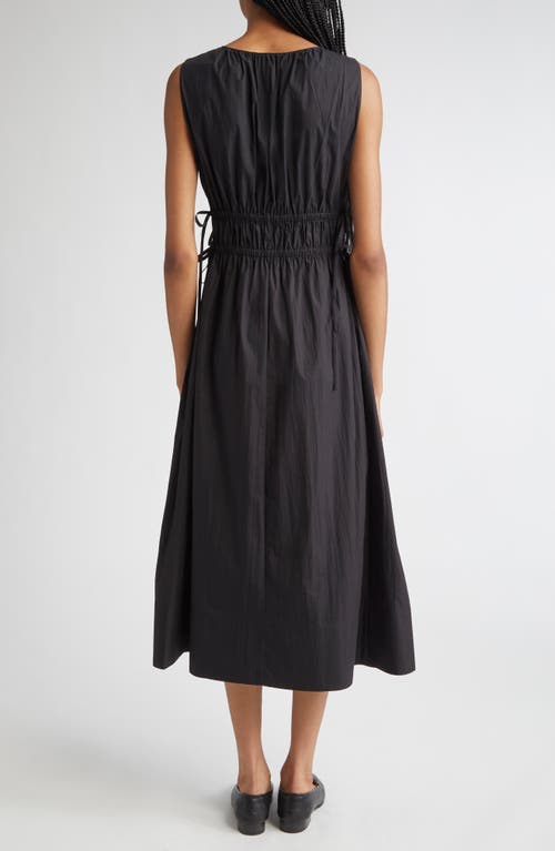Lafayette 148 New York Gathered Waist Sleeveless Cotton Blend Midi Dress In Black