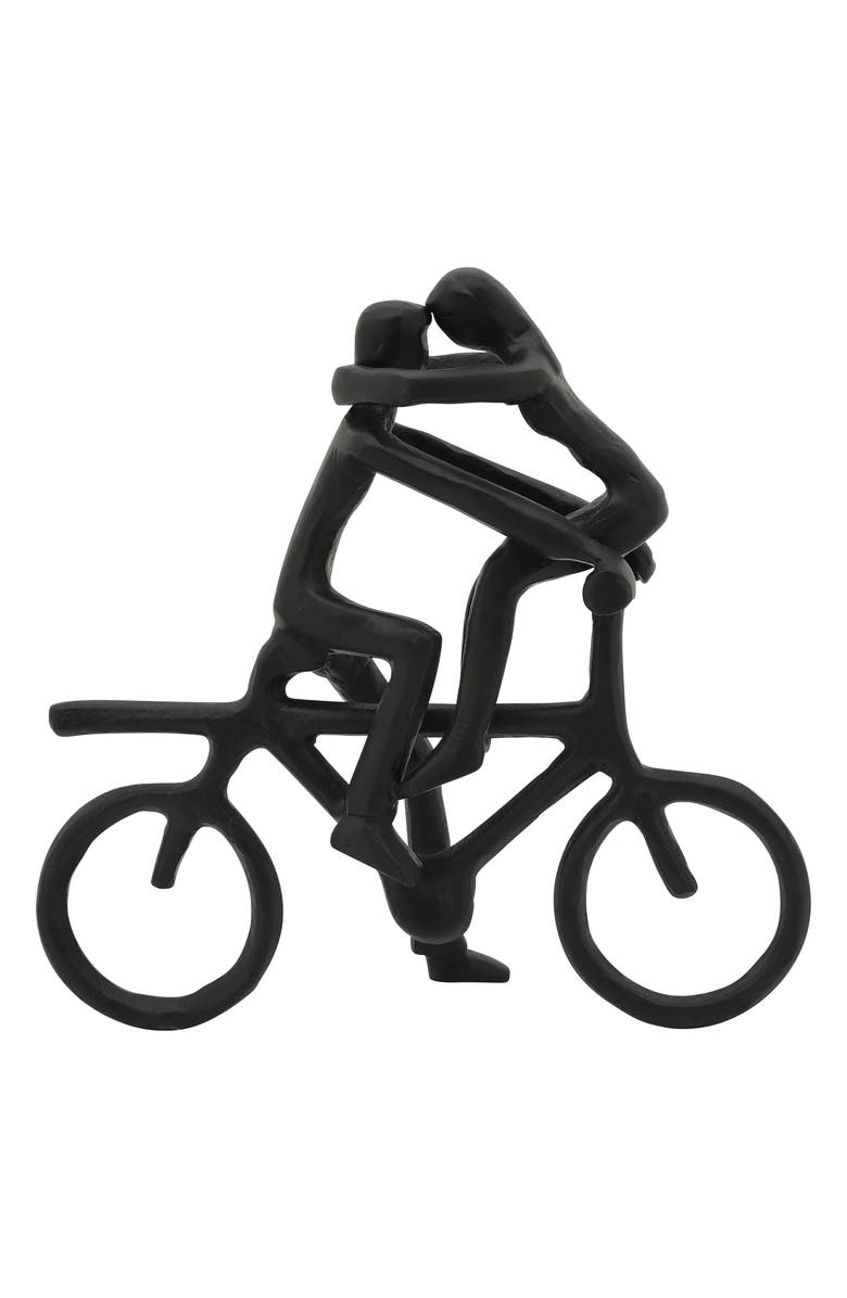 SAGEBROOK HOME Black Metal 10" Couple On Bike Statue, Alternate, color, 
