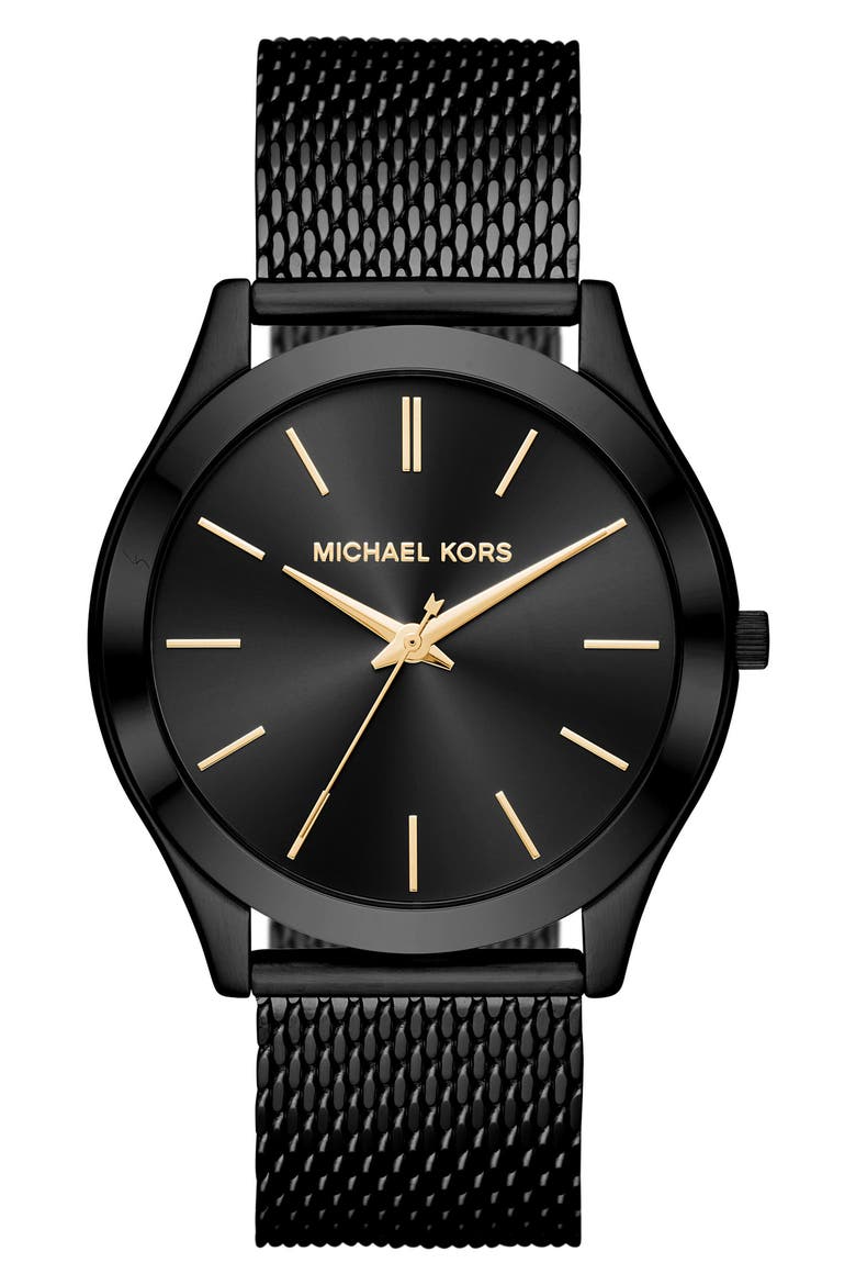 Slim Runway Mesh Strap Watch, 44mm, Main, color, BLACK