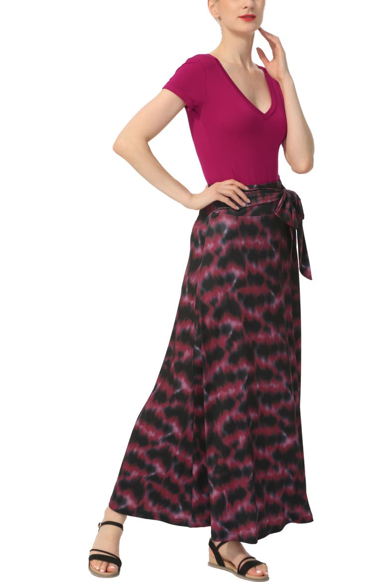 Women's Belted Maxi Skirt, Alternate, color, Black Sangria