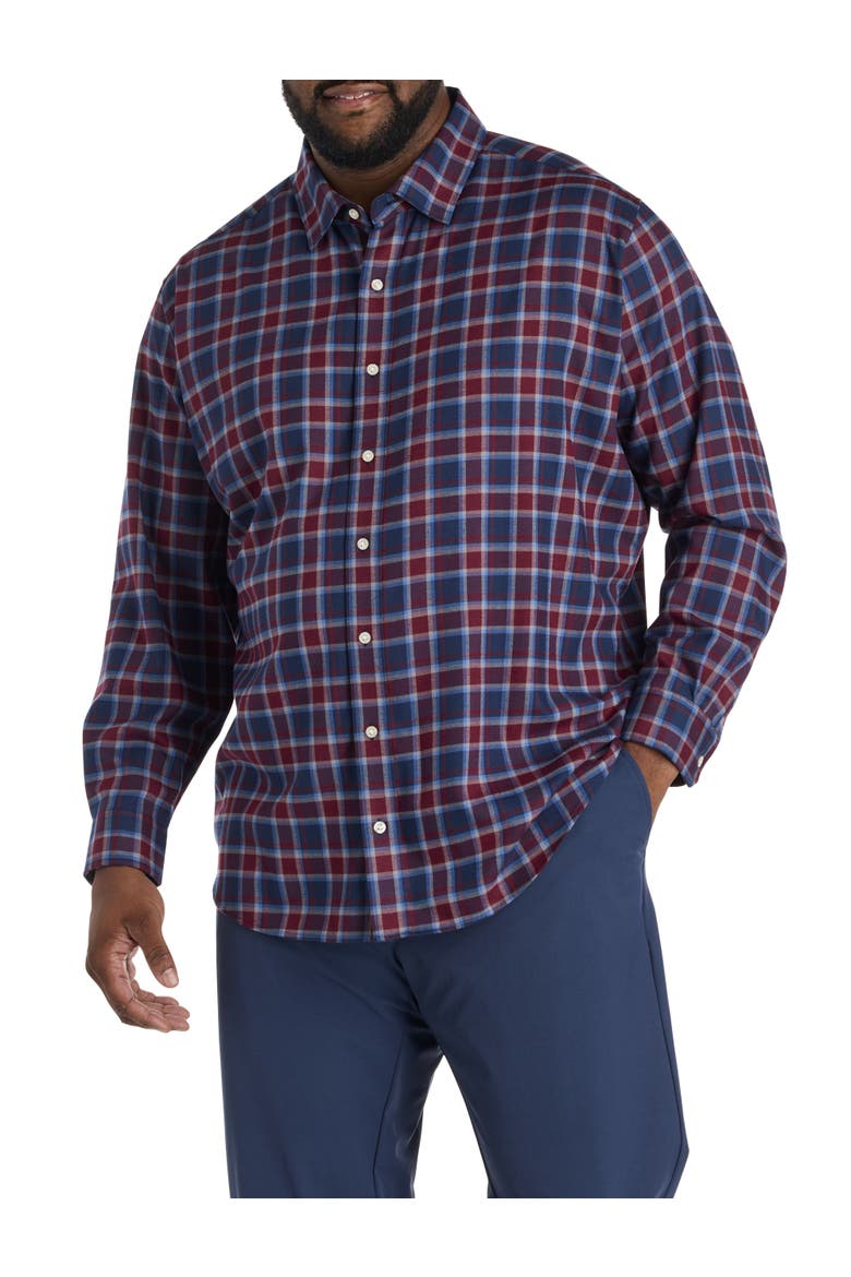 Big & Tall Plaid Tech Twill Sport Shirt, Alternate, color, CRIMSON