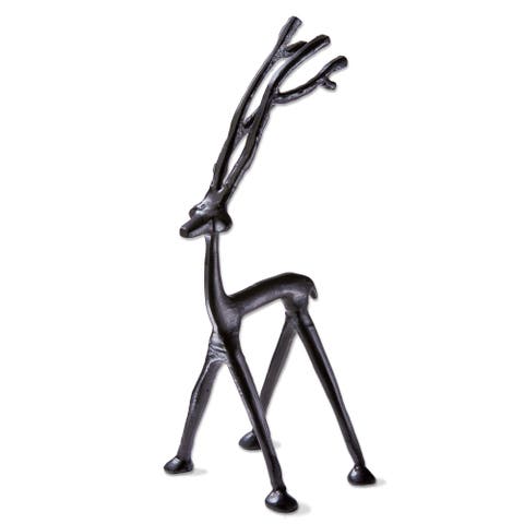 Large Black Cast Aluminum Reindeer Statue for Holiday Decor