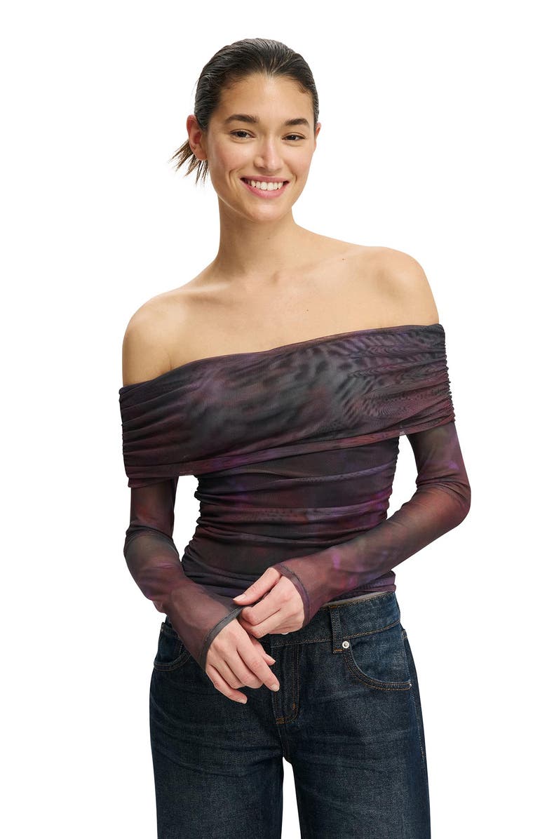 Cotton On Women's Ashley Off Shoulder Mesh Long Sleeve Top, Main, color, Mira Berry Blurred