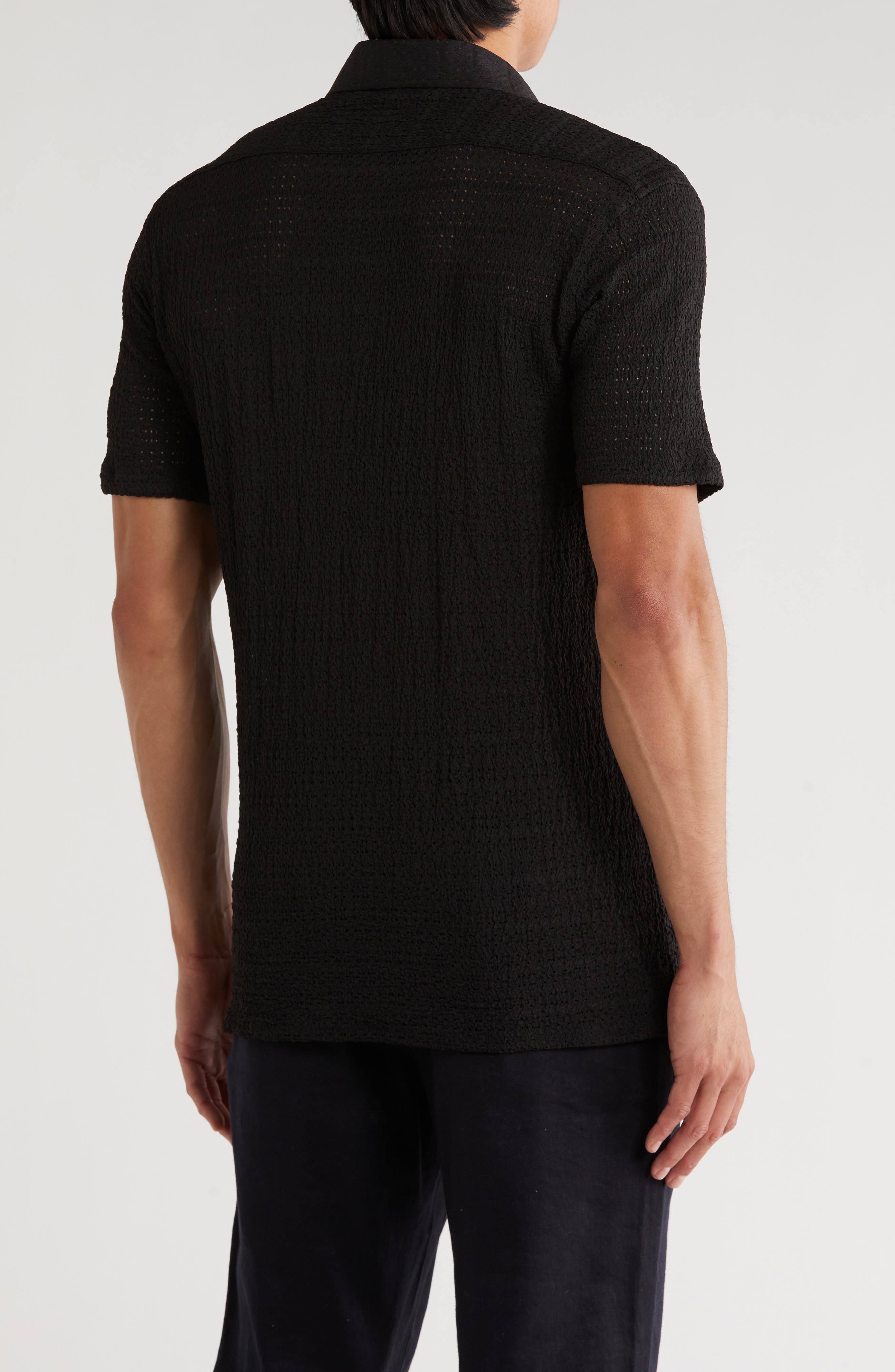 Textured Knit Short Sleeve Button-Up Shirt - image 2