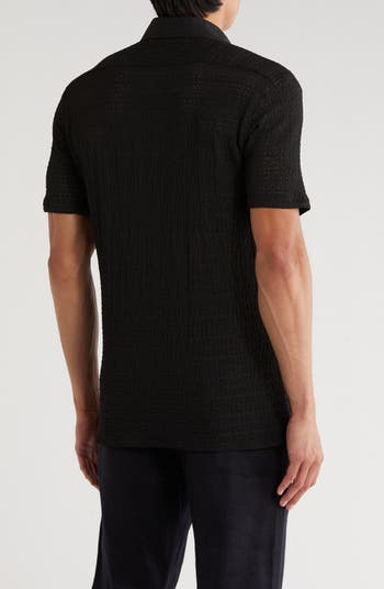 Textured Knit Short Sleeve Button-Up Shirt
