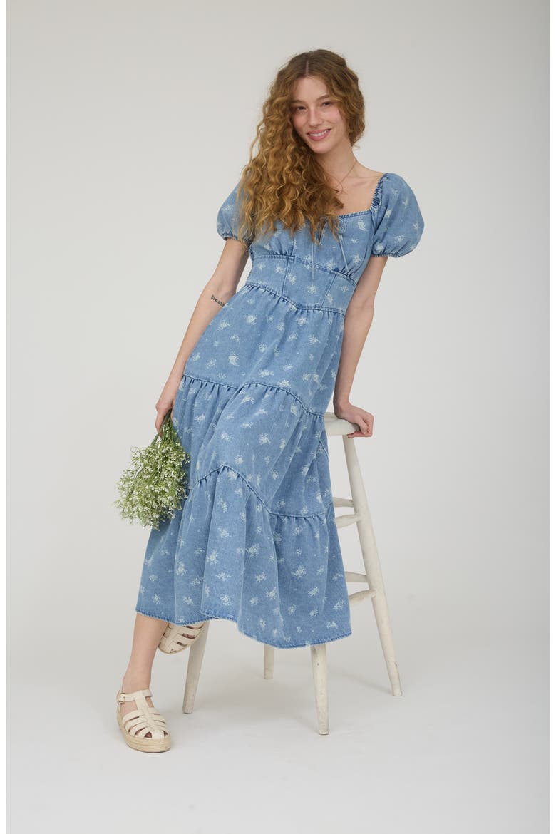 Floral Midi Dress, Alternate, color, DENIM BLUE