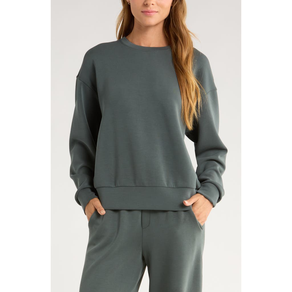 Zella Ultrasoft Boxy Knit Crew Sweatshirt In Green