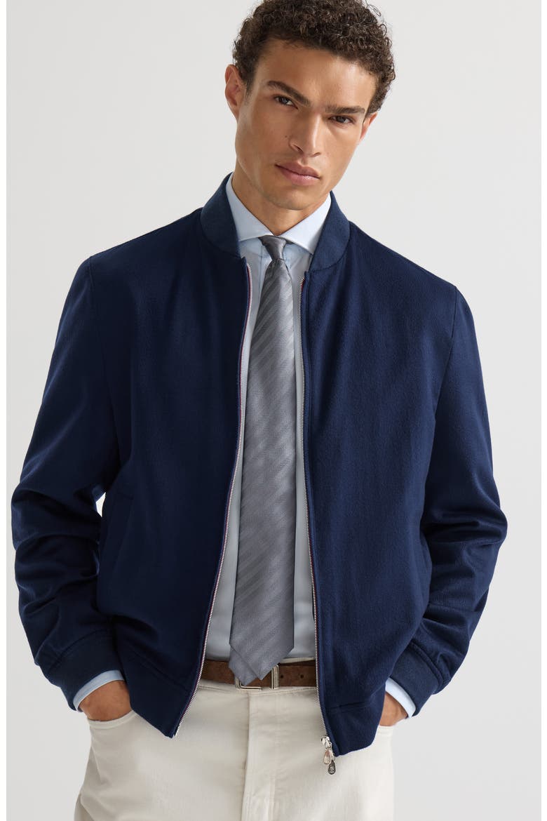 Lightweight cashmere flannel bomber jacket, Alternate, color, Blue