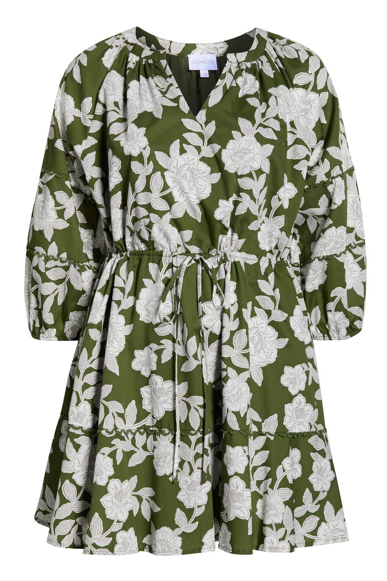 Dabria Hizley Floral Long Sleeve Cotton Dress, Alternate, color, CREAM-GREEN