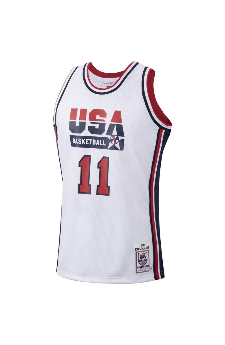 Mitchell & Ness Men's Mitchell & Ness Karl Malone White USA Basketball 1992 Authentic Jersey, Alternate, color, White