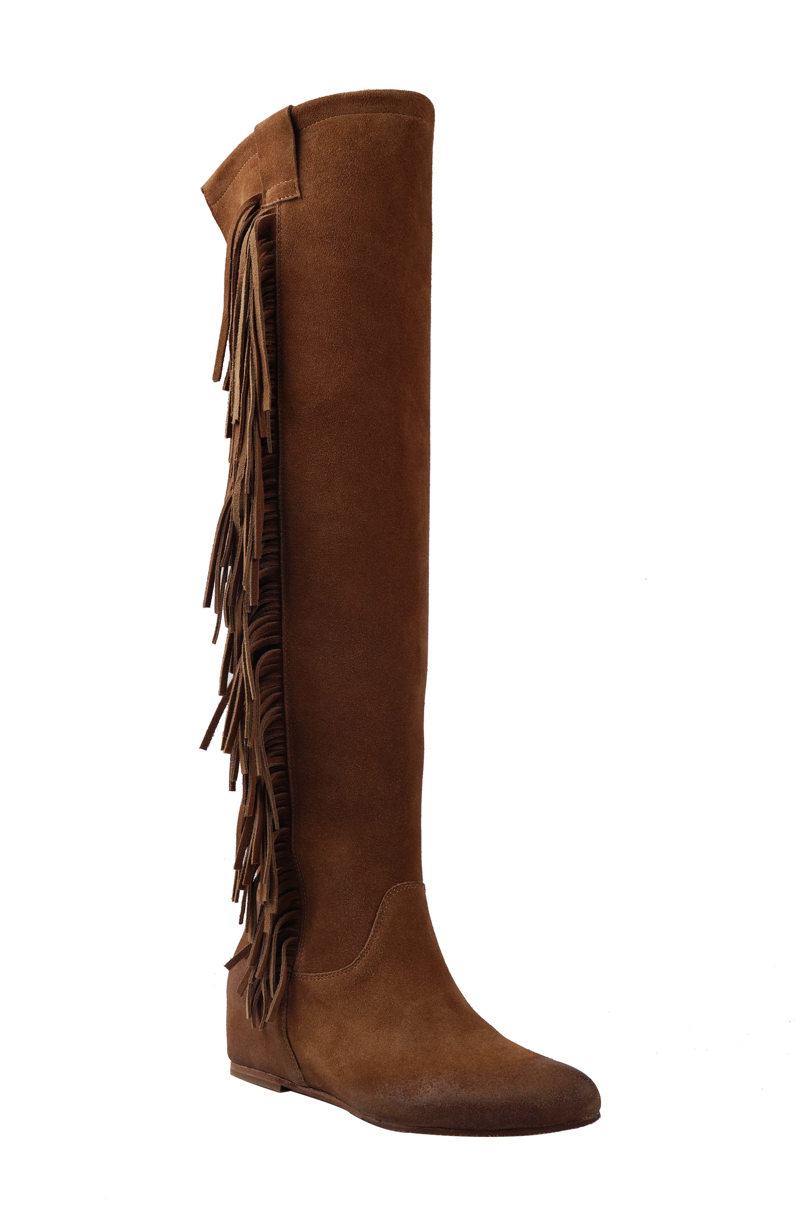ZIGI Brooklynne Knee High Wedge Boot in Tan Suede 