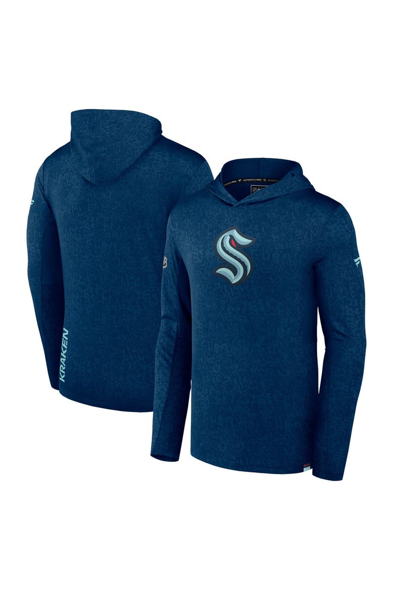Men's Fanatics Branded  Deep Sea Blue Seattle Kraken Authentic Pro Lightweight Pullover Hoodie, Main, color, Navy