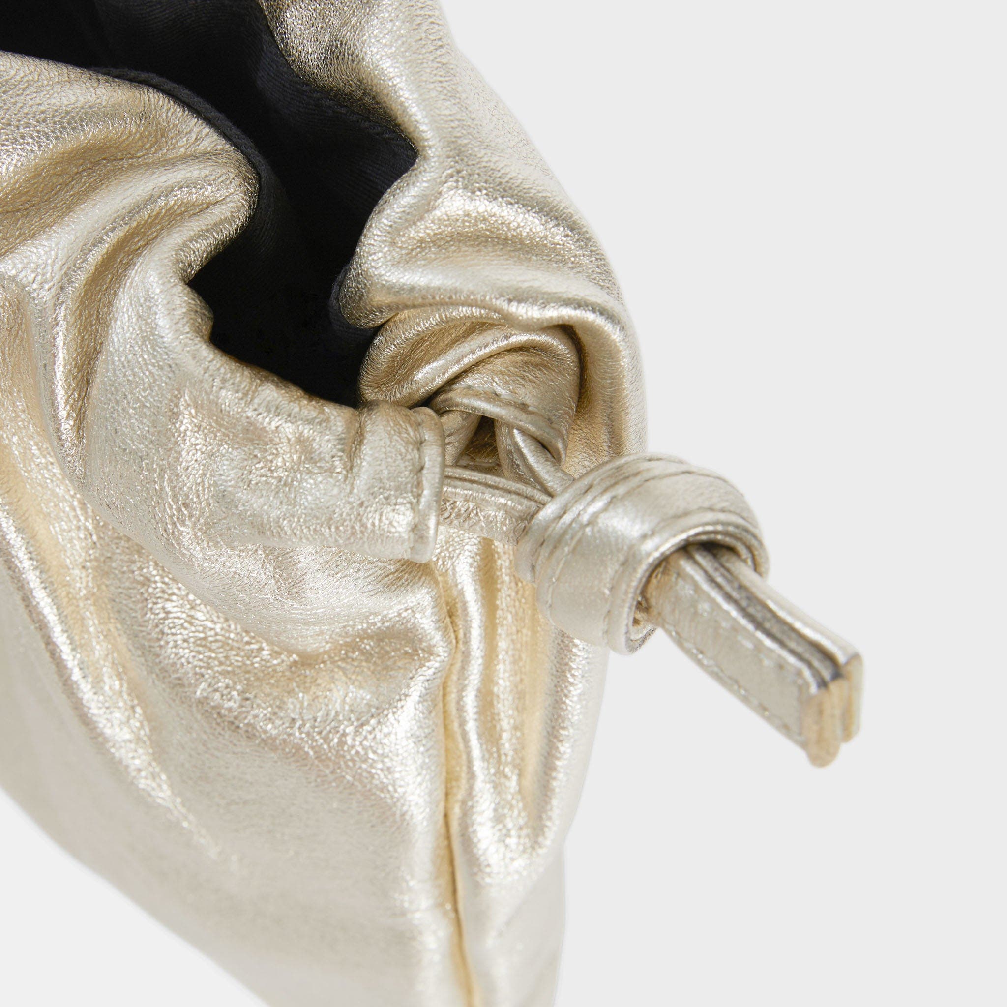 Monica Metallic Leather Drawstring Clutch, Alternate, color, Champagne