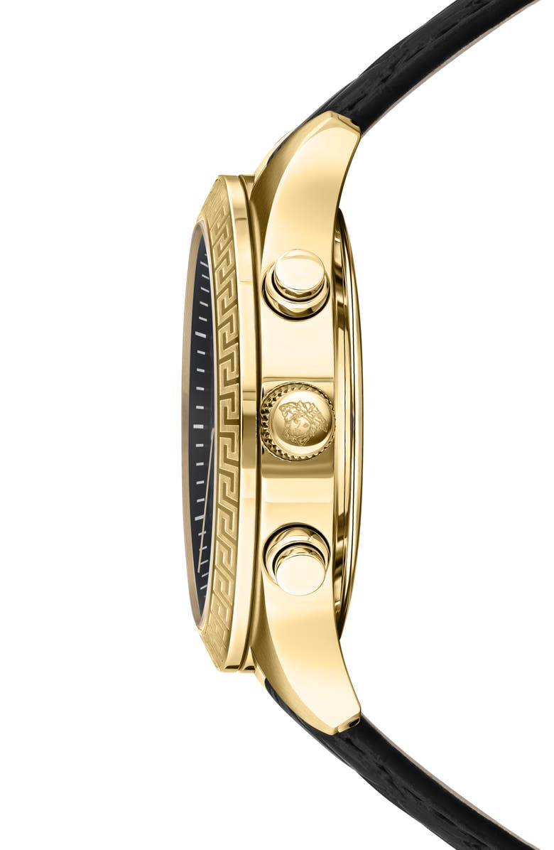 Versace Greca Chronograph Leather Strap Watch, 40mm, Alternate, color, Gold