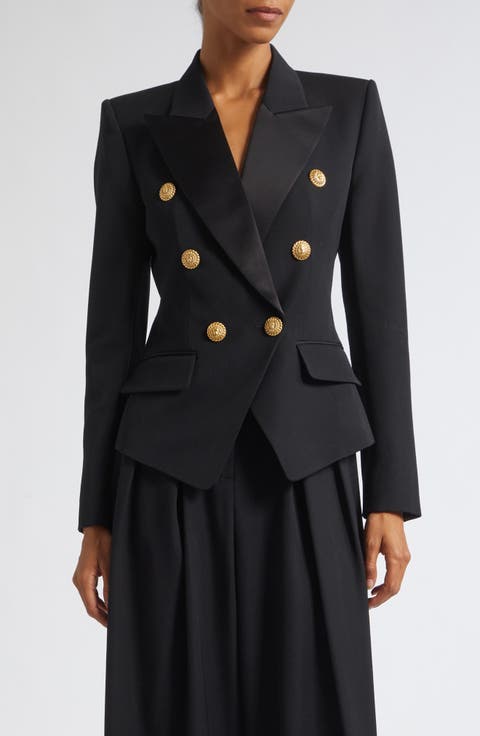 Double Breasted Grain de Poudre Wool Blazer