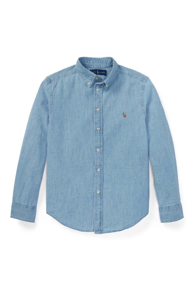 Kids' Chambray Button-Down Shirt, Main, color, BLUE