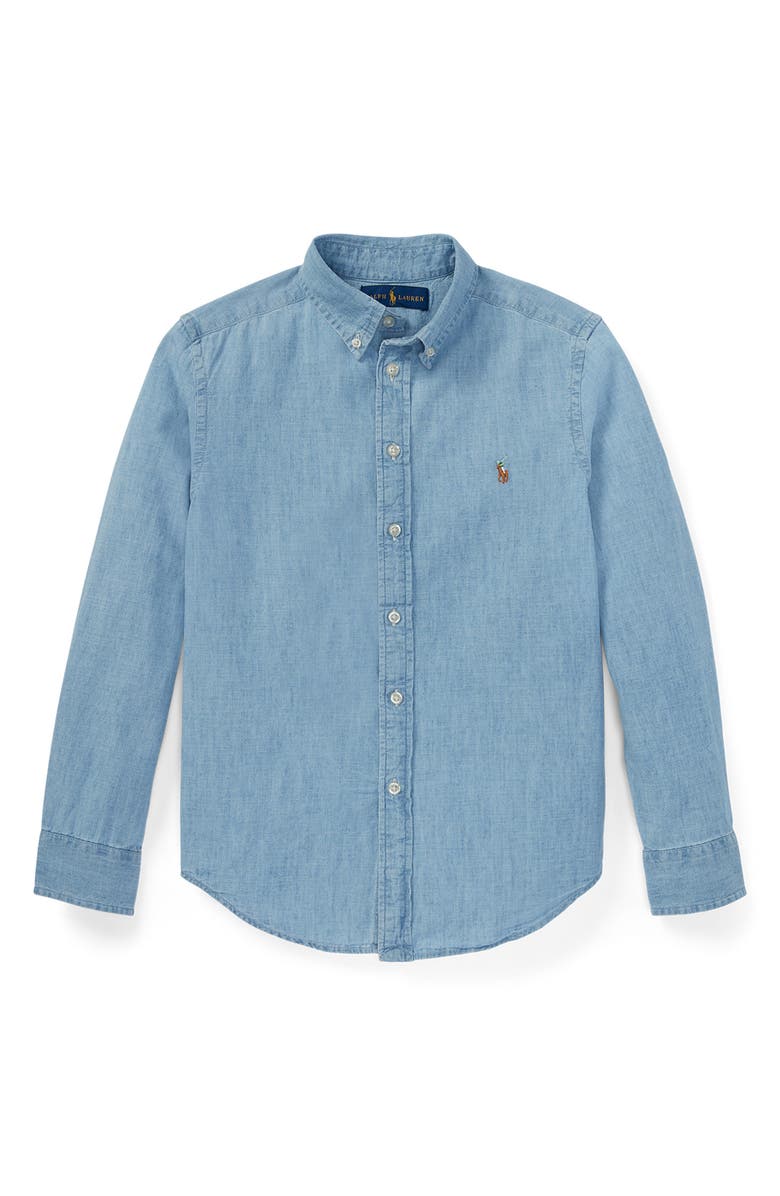 Polo Ralph Lauren Kids' Chambray Button-Down Shirt, Main, color, 