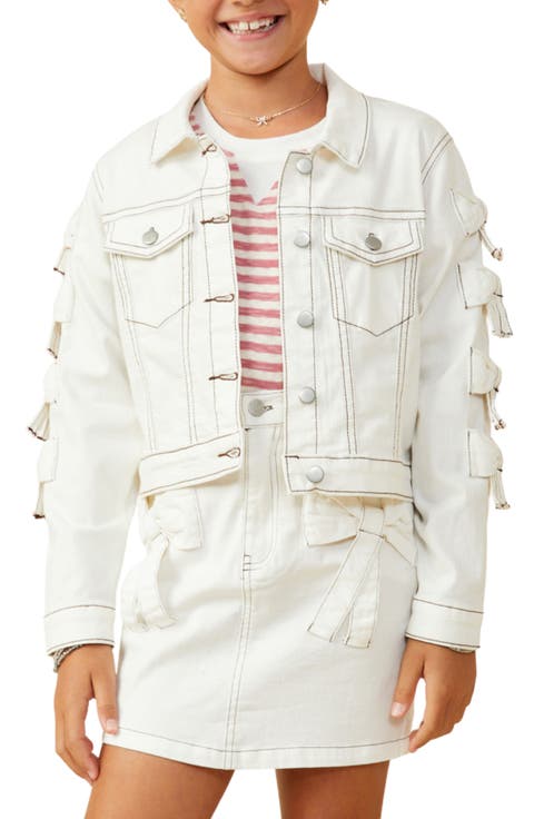 Kids' Bow Detail Cropped Denim Jacket