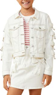 Hayden Girls Kids' Bow Detail Cropped Denim Jacket