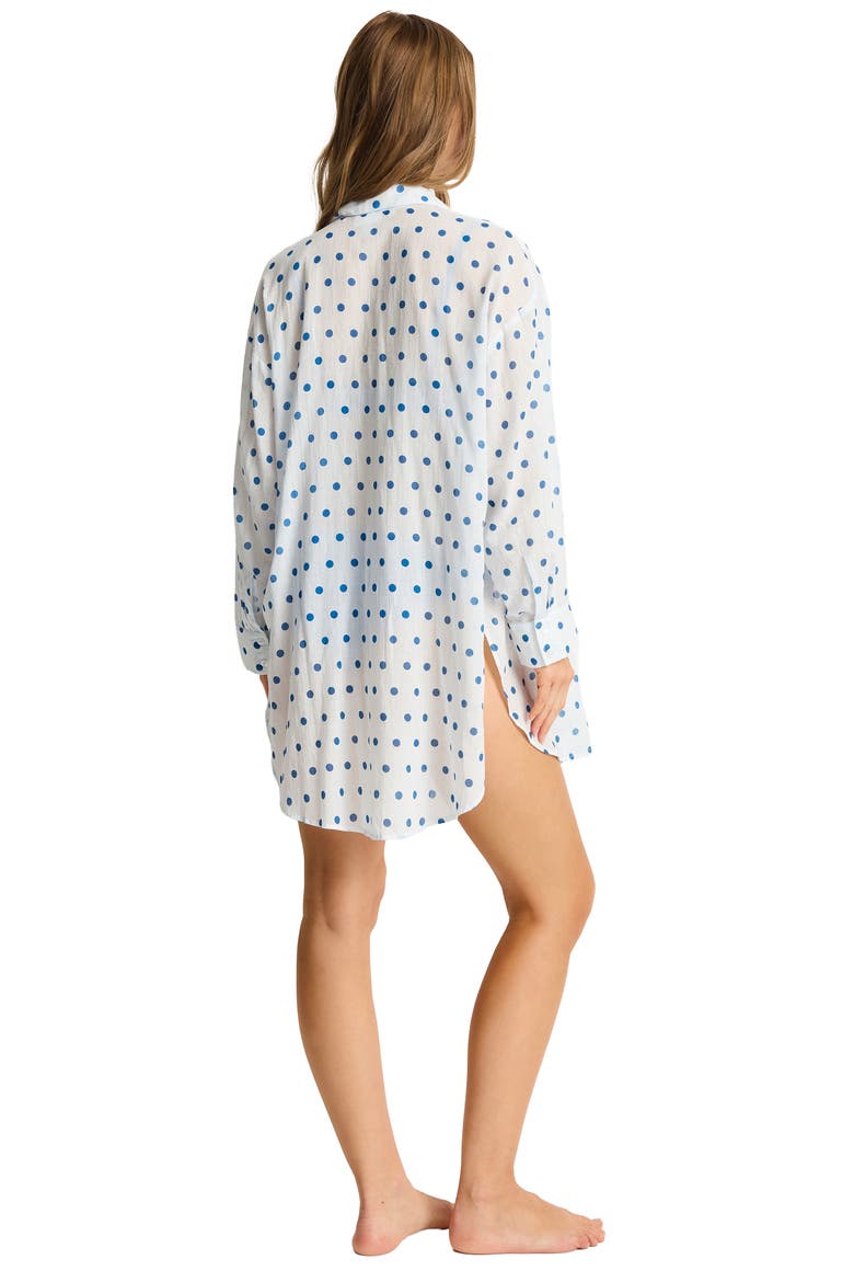 Dottie Cruise Polka Dot Cover-Up Shirt, Alternate, color, DENIM BLUE