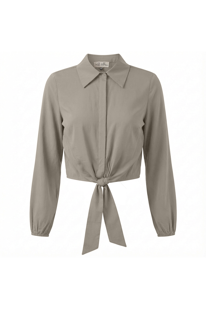 Cropped Hidden Placket Hem Tie Blouse, Main, color, Stone