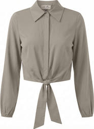 The Norway Club Cropped Hidden Placket Hem Tie Blouse