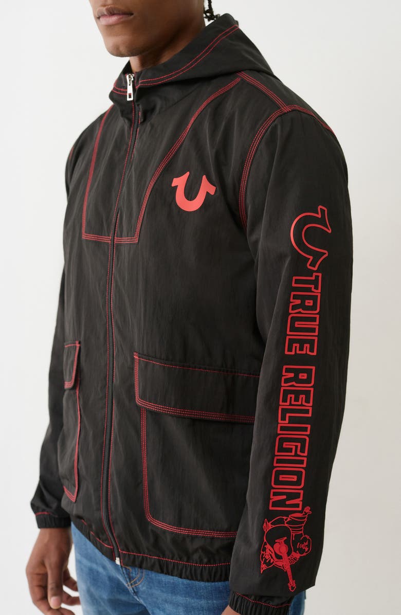 True Religion Triple Needle Contrast Hoodie, Alternate, color, Jet Black