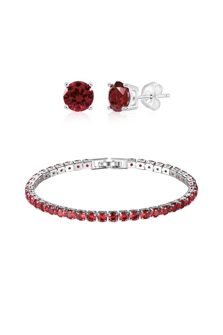 Tennis Bracelet And Earrings Set, Main, color, Red