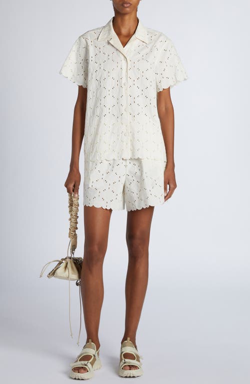 Moncler Short-sleeve Cotton Blend Shirt With Embroidered Design In White