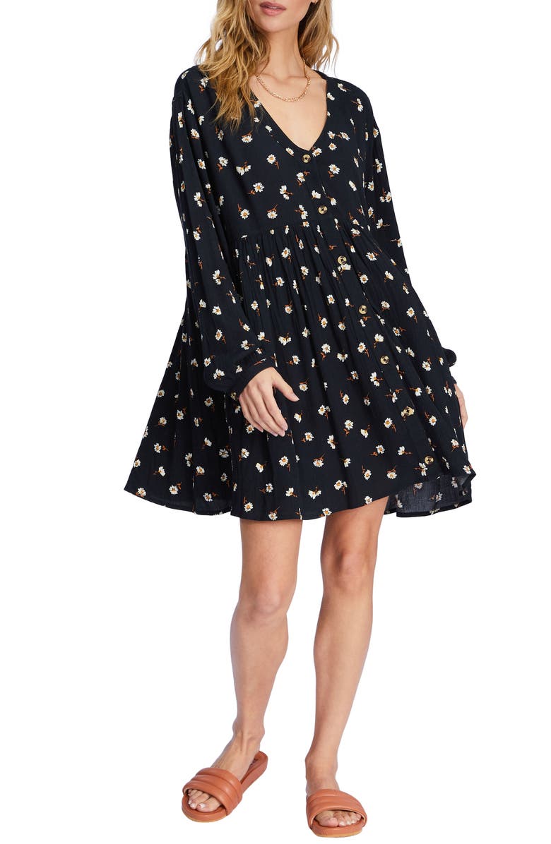 Billabong Wishin' Well Floral Print Long Sleeve Babydoll Dress, Alternate, color,