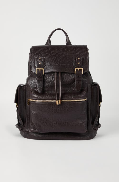 Brunello Cucinelli Leather Backpack Adjustable Straps In Black